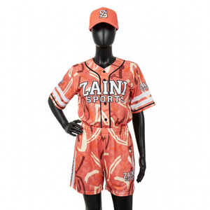 ชุดเบสบอลหญิง ผ้าโพลีเอสเตอร์ตาข่ายคุณภาพสูง 150 GSM ระบายความชื้นได้ดี พิมพ์ลายแบบ Sublimation ชุดสำหรับผู้หญิง - Product Image 1