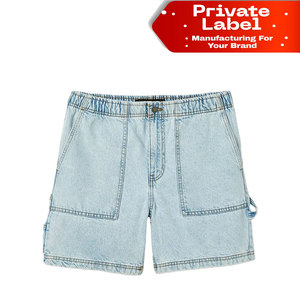 Pantalones Cortos de Mezclilla Personalizados para Hombre, Lavado Claro, Cintura Elástica, Estilo Holgado, Vintage, Azul Claro, Estilo Carpintero - Product Image 1