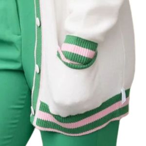 Cárdigan Retro a Rayas Natural para Mujer, Estilo Griego con Letras Tejidas, Botones, Prenda Casual Premium - Product Image 5