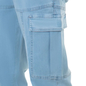 Pantalones Jogger Cargo de Mezclilla Azul Claro para Hombre, Cintura Elástica con Cordón, Corte Regular, Múltiples Bolsillos, Deportivos, de Secado Rápido, Ligeros y Utilitarios - Product Image 3