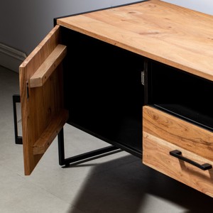 Mueble para TV Vandana Novara Vista de Dos Cajones y Dos Puertas, Consola de Entretenimiento Moderna de Madera Maciza - Product Image 2