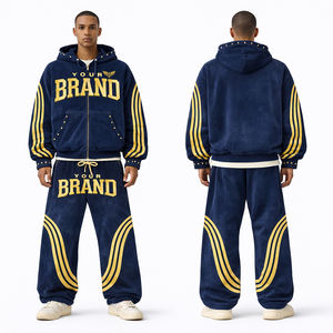 Wholesale Custom Logo Mens Navy Blue Tracksuit <b>Set</b> Hoodie & Jogger Pants Sportwear Casual Streetwear Sweat Suit Wholesale - Product Image 1