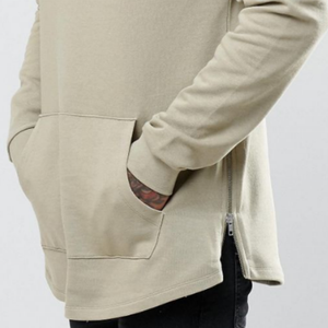 เสื้อฮู้ดผู้ชายแบบใหม่ สไตล์แฟชั่น ซิปด้านข้าง ขายส่ง แบบไม่มีลาย ปลายโค้ง - Product Image 3