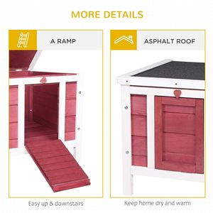 Grand enclos extérieur classique pour lapins, cochons d'Inde et chiens, en bois de sapin massif avec toit ouvrant imperméable, style rouge classique - Product Image 6