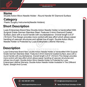 Porte-aiguilles micro à double action, manche rond, surface diamantée, instrument chirurgical en acier inoxydable, outil réutilisable - Product Image 5