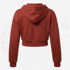 Women Sleeve <b>Hoodies</b> Crop Top For Girls Autumn <b>Thin</b> Pullover Fleece Casual Winter Knitted Plain Customized Color Apparel - Product Image 2