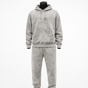 Ensemble de survêtement gris délavé à l'acide, en molleton vintage coton-polyester, deux pièces, style jogger, OEM ODM, unisexe, streetwear - Product Image 1