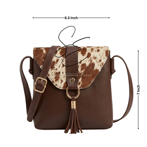 SEHRAINN Genuine Leather Crossbody Sling Bag With Real Hairon Hide Boho Style Tassel Purse Custom <b>Mini</b> Shoulder Bag For Women - Product Image 3