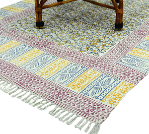 Contemporary Bohemian Handmade Washable Eco-Friendly Non-Slip Cotton Rug Area Floor <b>Covering</b> Hand Block Printed Decor Rajasthan - Product Image 3