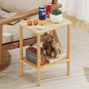 Solid Wood Side <b>Table</b> with Storage Shelf, Postmodern Coffee End <b>Table</b> for Living Room, Bedroom, Sofa Side and <b>Small</b> Space - Product Image 3
