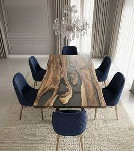 Modern Latest Collection Solid Live Edge Wooden Dining <b>Table</b> Transparent <b>Epoxy</b> <b>Resin</b> Restaurant & Cafe Dining <b>Table</b> - Product Image 4