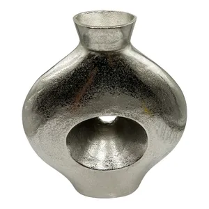 Jarrón de Flores Moderno de Hierro Contemporáneo, Hecho a Mano con Diseño de Centro Abierto, Acabado Plateado, Decoración para el Hogar, ZAHID EXPORTS - Product Image 1