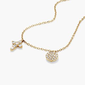 Yellow Gold Dainty Diamonds Pavé Circle Cross <b>Necklace</b> - Product Image 3