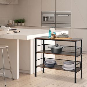 Consolle a 3 livelli in stile industriale con design robusto e multifunzionale, piedini regolabili e funzionalità libreria - Product Image 6