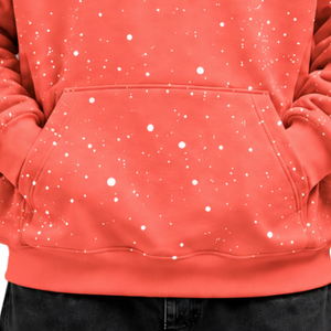 Coral <b>White</b> Speckled Print Men Pullover <b>Hoodie</b> <b>Oversized</b> Fleece Sweatshirt Drawstring Hood Kangaroo Pocket Casual Streetwear - Product Image 6