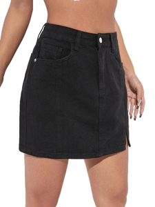 Mini Casual Denim Skirt Women Regular Waist Belt Straight Slim Knee-Length Summer Streetwear Cotton Embroidery Print - Product Image 2