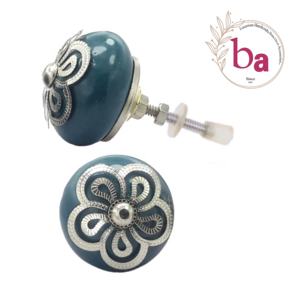 Boutons en céramique filigrane argent industriel couleur sarcelle poignée de tiroir tire pour chambre cuisine salon armoire utilisation - Product Image 1