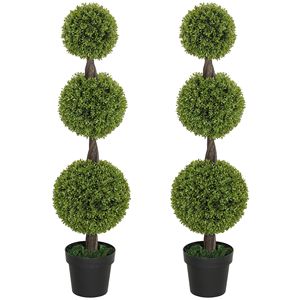 2 Pezzi Sfere di Bosso Topiario da 115 cm, 3 Sfere, Piante Finte in Vaso per Interni ed Esterni, Decorazione Verde per Soggiorno - Product Image 1