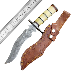 Couteau de camping professionnel en acier Damas à pointe tombante, manche en bois fait main, lame fixe de qualité industrielle, vente en gros - Product Image 4