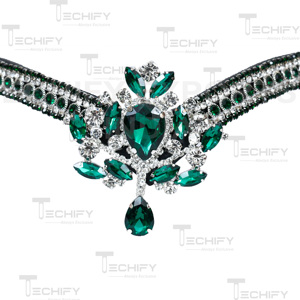 Fronture de Cheval en Cuir de Luxe Vert Émeraude Premium avec Strass et Logo Personnalisé – Confort Optimal - Product Image 5