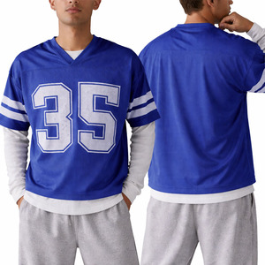 Maillot de football américain personnalisé de qualité supérieure en maille bleue pour hommes, respirant, en polyester, col en V, uniforme d'équipe, manches courtes, t-shirt athlétique OEM - Product Image 1