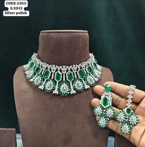 Luxury <b>Silver</b> Polish Ruby Emerald American <b>Choker</b> Necklace Set with Earrings & Maang Tikka Bridal Wedding Jewelry Set for Women - Product Image 4