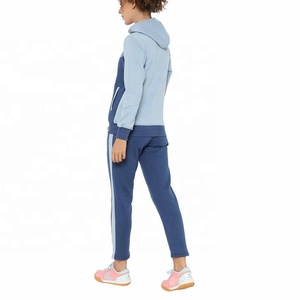 Ensemble de survêtement bleu trois tons pour femme, sweat-shirt à capuche zippé et pantalon de jogging slim, tenue de sport athlétique - Product Image 3