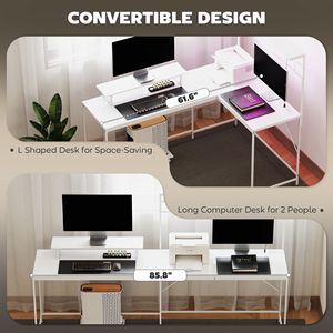 Scrivania da Gaming a L Bianca da 156 cm con Luci LED, Prese di Corrente, Superficie Stabile in MDF, Supporto per Monitor e Ripiano per CPU - Product Image 6