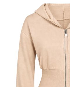 Veste à capuche courte zippée beige pour femme, coupe ajustée, manches longues, style streetwear décontracté, douce et confortable, tendance, personnalisable par le fabricant - Product Image 5