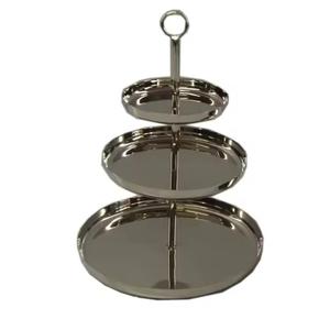 Three Tier <b>Cake</b> <b>Stand</b> With Gold Frame White Plates For Dessert Display Reusable Multi Layer Serving Tray - Product Image 2