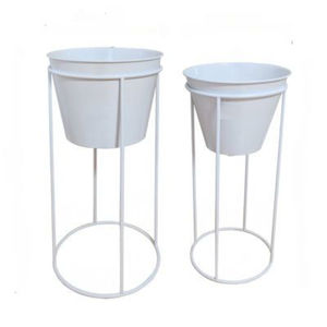 Ensemble de 2 jardinières en métal galvanisé à motif de feuilles, avec supports en fer, style farmhouse, pour intérieur/extérieur, maison et jardin - Product Image 2