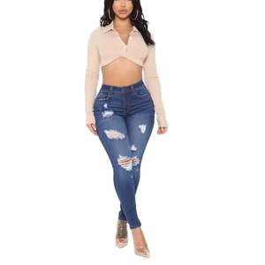Design personnalisé Nouveau Taille Haute Délavé Déchiré Plus Size Jeans Plus Size Jeans Denim pour femmes Pantalons pour femmes Exportation depuis BD - Product Image 1