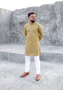 Conjunto de Kurta y Pijama de Seda para Hombre, Estampado Butti en Contraste, Ropa India y Pakistaní para Fiestas - Product Image 4