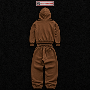 Ensemble survêtement marron pour homme avec logo brodé personnalisé, sweat à capuche zippé et pantalon de jogging, style streetwear oversize, vêtements de sport décontractés, vente en gros - Product Image 6
