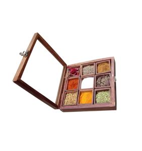 Boîte à épices en bois sur mesure de la meilleure forme avec compartiments de rangement, cuillère en bois, boîte cadeau pour fruits secs, prix de gros - Product Image 3