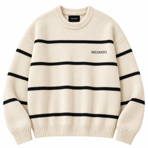 Pull en tricot rayé pour homme avec logo personnalisé, mélange coton-acrylique, col rond, manches longues, pull de qualité supérieure - Product Image 1