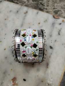 Hand Embroidered Hinged Cuff Bracelet <b>with</b> <b>Mirror</b> Work Colorful Bead Embellished Boho Ethnic Statement Jewelry - Product Image 4