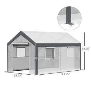 Invernadero Ecológico 12x7 Tipo Túnel con Ventanas Enrollables Blancas y Gris Oscuro, Puerta de Malla con Cremallera, Vidrio Templado y PE para Cultivo - Product Image 3