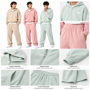 OEM ODM Custom Print Winter Thermal Men's Streetwear Hoodie Sweatpants SetHeavyweight Baggy Fleece Oversized <b>Knitted</b> 100% Cotton - Product Image 6