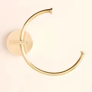 Antique Gold Tone Metal Towel Ring Wall Mounted Circular Bathroom Storage Holder <b>Rack</b> Rust Resistant Single Tier Towel Holder - Product Image 4