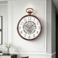 Reloj de pared con engranajes móviles de 18 pulgadas, con forma de reloj de bolsillo de plástico y engranajes giratorios reales para decoración vintage del hogar.