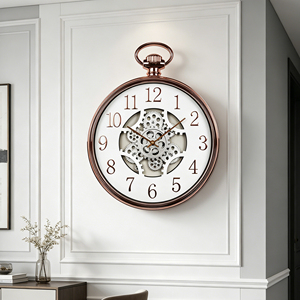 Moving gear wall clock 18 inch <b>plastic</b> <b>pocket</b> watch shape with real rotating gears for vintage home décor - Product Image 4