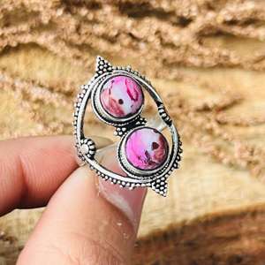 Anillo de Cuarzo Rosa Estilo Boho para Mujer, Chapado en Plata, Joyería Tribal Punk con Filigrana, Venta al Por Mayor - Product Image 6