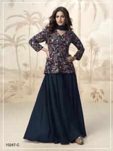 Chinon Embroidered <b>Sequins</b> Work Free Size Modern Lehnga Suit for Diwali Wedding Party - Product Image 3