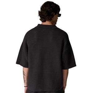 Polo de punto texturizado para hombre, color carbón, de manga corta, estilo casual, holgado, para verano, a la moda, OEM - Product Image 4
