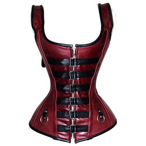 Salva <b>Leather</b> Women's Gothic PU <b>Leather</b> <b>Corset</b> with Zipper Closure Strapless Solid Color Waterproof V-neck Pockets Outerwear - Product Image 1