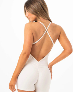 ชุดรัดรูปออกกำลังกายสีขาวสำหรับผู้หญิง แบบสั่งทำพิเศษ ระบายอากาศได้ดี แห้งเร็ว ผลิตจากผ้าสแปนเด็กซ์/โพลีเอสเตอร์ สั่งซื้อขั้นต่ำน้อย - Product Image 4