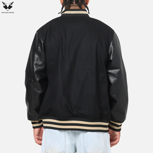 Autumn Unisex Varsity Bomber Jackets, Solid Black Color Good Selling Highest Quality Best Seller Men Outer Wear Varsity Jackets - Product Image 3