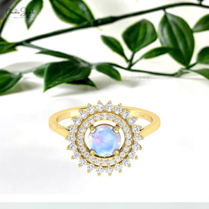 Double Halo <b>Ring</b> 6mm Prong Set Moonstone & Diamond <b>Cocktail</b> <b>Ring</b> In 14k Solid <b>Gold</b> June Birthstone Jewelry For Women - Product Image 5