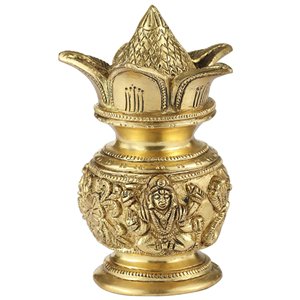 Jarrón de latón Kalash de coco de 3 pulgadas con grabado supremo para ilustraciones de Metal Lakshmi Worship - Product Image 1